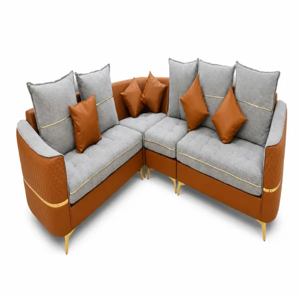 Modern Grey & Orange L-Shaped Corner Sofa Set