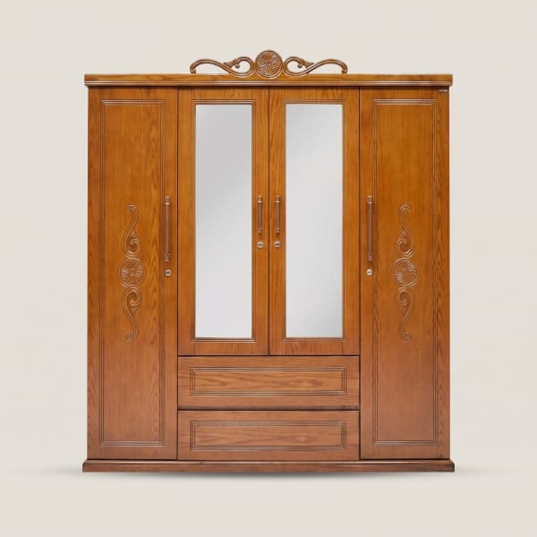 Classic Solid Wood 3-Door Wardrobe with Center Mirrors