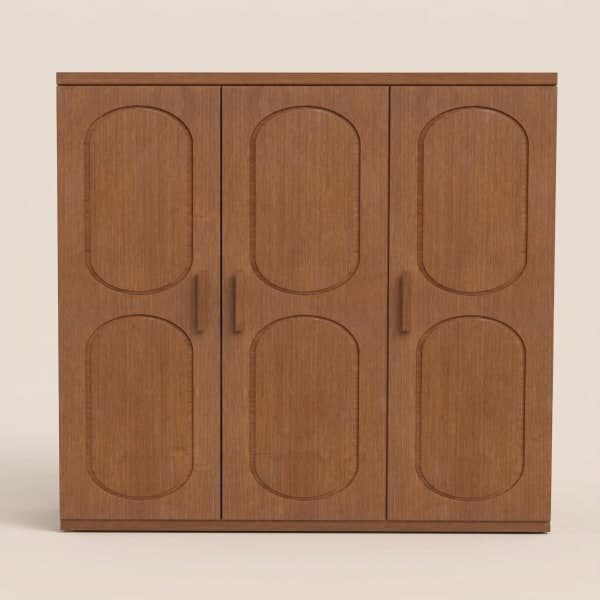 Classic Modern 3-Door Wooden Wardrobe with Oval Carved Panels