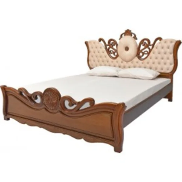 Royal Carved Solid Wood King Bed with Tufted Headboard