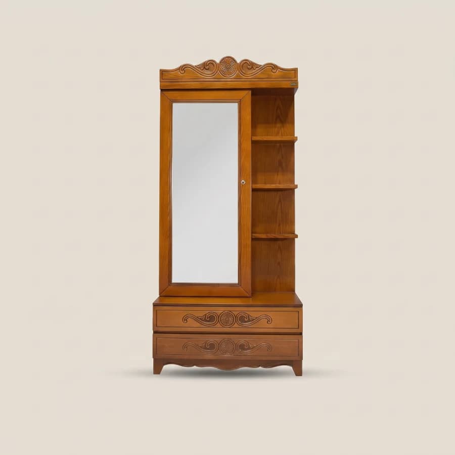 Classic Wooden Dressing Almirah with Side Shelves