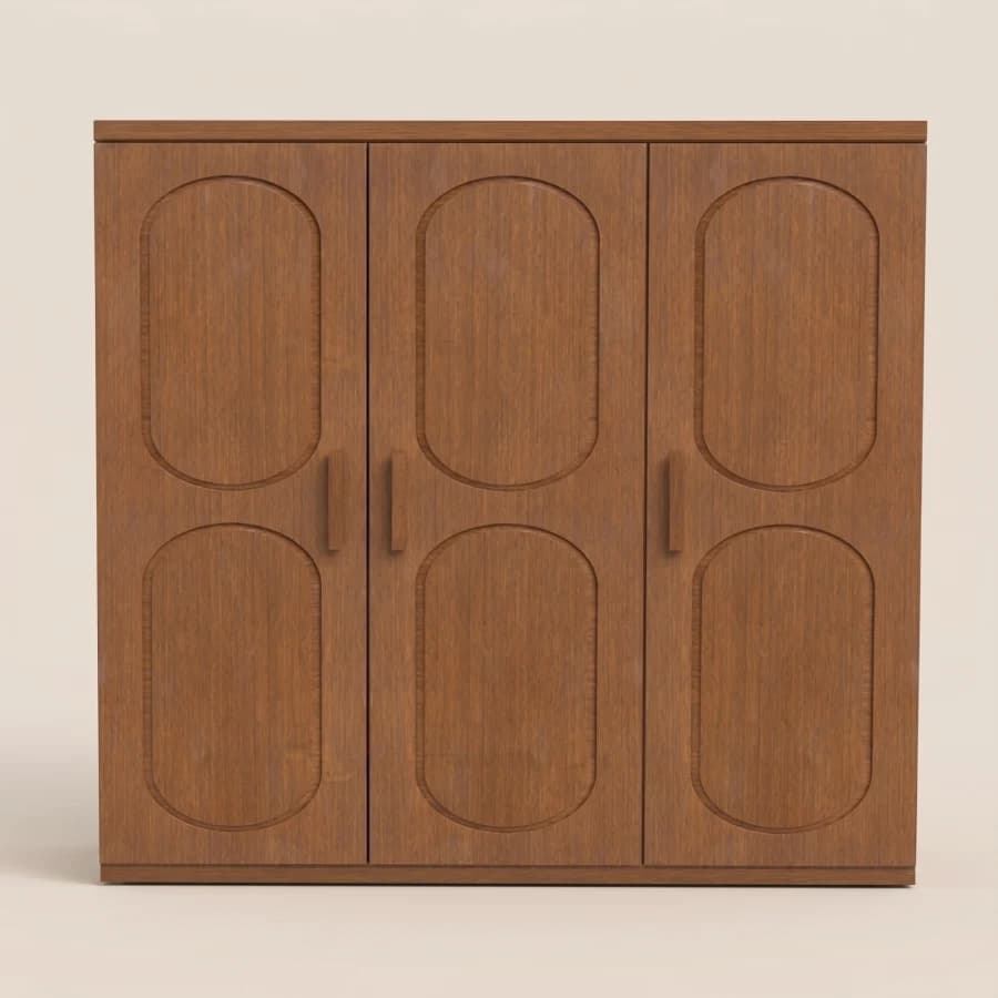 Classic Modern 3-Door Wooden Wardrobe with Oval Carved Panels