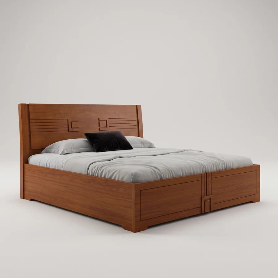 Classic Solid Wood King/Queen Platform Bed with Upholstered Headboard